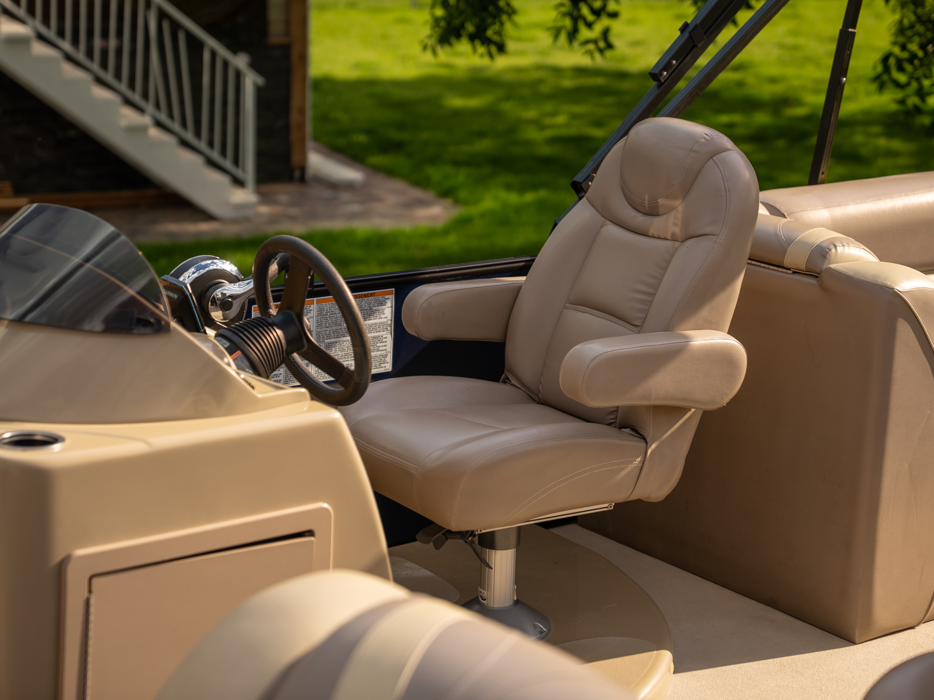 Detailed captain's helm seat and dashboard